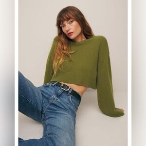 NWT Reformation Olive Green Crop Cashmere Sweater S